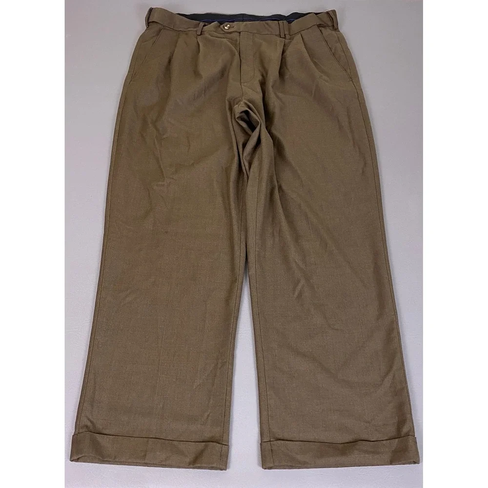 Croft & Barrow Dress Pants Men's 40x30 Brown Pleated Cuffed Trousers Business‎